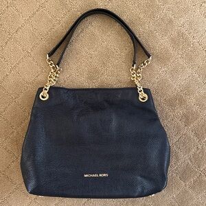 Michael Kors Black Leather Shoulder Bag with Gold Accents